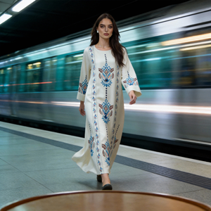 Wholesale Elegant Custom Printed Polyester Abaya for Muslim Women Luxury Evening Party Occasion - Product Image 3