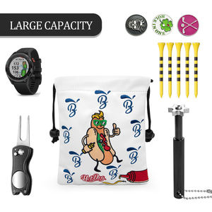 Nouvelle conception, pochette de golf en cuir PU avec broderie de hot-dog blanc, pochette pour balles de golf et organisateur de tees - Product Image 4