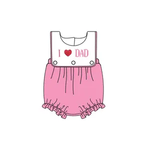 预购精品店我爱爸爸我爱妈妈蹒跚学步的女婴泡泡罗珀粉色褶边新生儿服装