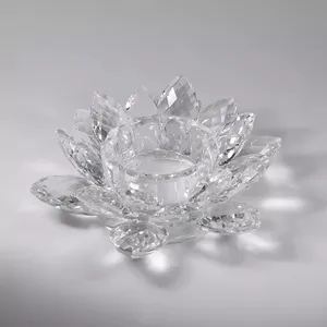 חתונה ברורה עיצוב קריסטל לוטוס פרח פמוט זכוכית לוטוס פרח tealight פמוט