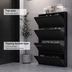<span class=keywords><strong>Meuble</strong></span> à <span class=keywords><strong>Chaussures</strong></span> en Métal avec 4 Tiroirs Basculants, Organisateur de <span class=keywords><strong>Chaussures</strong></span> Mural pour Entrée, Étagère à <span class=keywords><strong>Chaussures</strong></span> en Acier à 4 Niveaux, Rangement de <span class=keywords><strong>Chaussures</strong></span> Dissimulé - Product Image 4