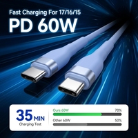 Câble USB C vers USB C, PD 60W, cordon de charge rapide en silicone souple pour ordinateurs portables, tablettes, téléphones