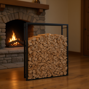 Porta Legna in Acciaio Nero Opaco 43.3x11x45.7 Pollici, Design Industriale Autoportante per Componenti Caminetto - Product Image 2