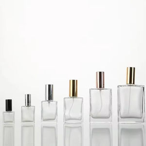 Botella de Perfume Cuadrada Transparente con Tapa de Rosca de 10ml a 150ml, Pulverizador con Tapa Dorada Plateada y Base Gruesa - Product Image 1