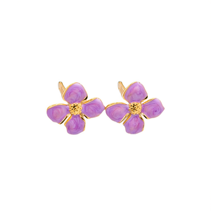 Boucles d'oreilles tendance en forme de fleur violette, plaquées or PVD, en acier inoxydable 316L, bijoux durables et résistants - Product Image 2