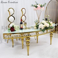Table de réception en forme de S en verre blanc demi-lune pour événements, idéale pour les mariages et les fêtes, prix abordable