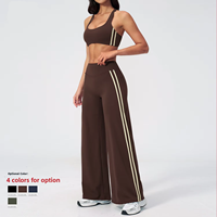 Ensemble de yoga personnalisé à double bande latérale, pantalon large taille haute et brassière de sport à col rond, deux pièces, pour le sport et le fitness, avec effet ventre plat