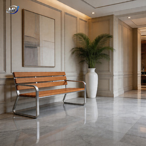 Banco de Teca Moderno para Paisajes Urbanos con Estructura de Acero Inoxidable, Asientos Públicos Duraderos para Exteriores, Impermeables, para 4 Personas - Product Image 6