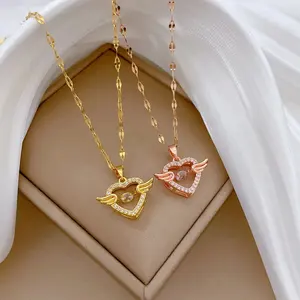 Neuzugang Mode Wing Herz-Halsband hochwertige 18k Gold vergoldete vielseitige Diamanten-Halsband für Damen