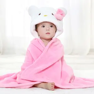 婴儿儿童浴巾法兰绒羊毛卡通动物头婴儿连帽雨披连帽浴巾