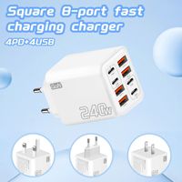 Chargeur multi-ports 240W au nitrure de gallium (GaN) le plus vendu à l'international, 4 ports USB + 4 ports USB-C, prises EU/US/UK, charge rapide PD3.0