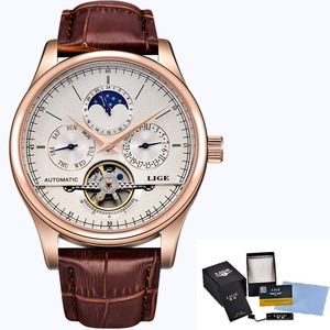 Montres mécaniques décontractées pour hommes Lige 6826, Reloj Retro Tourbillon, bracelet en cuir imperméable, montre automatique de luxe pour hommes - Product Image 6