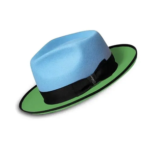 Blue Green Wool Fedora <b>Hat</b> With Black Band 56-58CM Unisex Adult Casual European Style - Product Image 2