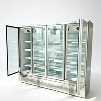 Vitrine réfrigérée verticale à quatre portes vitrées avec congélateur bas, réfrigérateur commercial pour boissons, fruits, gâteaux et lait