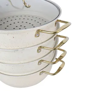 30cm Customized Non-Stick Chinese Double Boiler Pot Stainless Steel Couscous Pot With Double Handle 3Layer