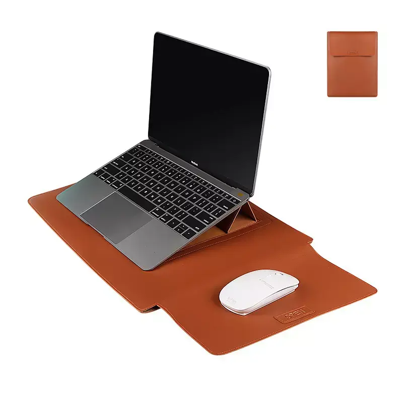 Casing Lengan Laptop Kulit PU 13 14 15 16 Inci dengan Fungsi Sandaran untuk MacBook HP DELL ACER