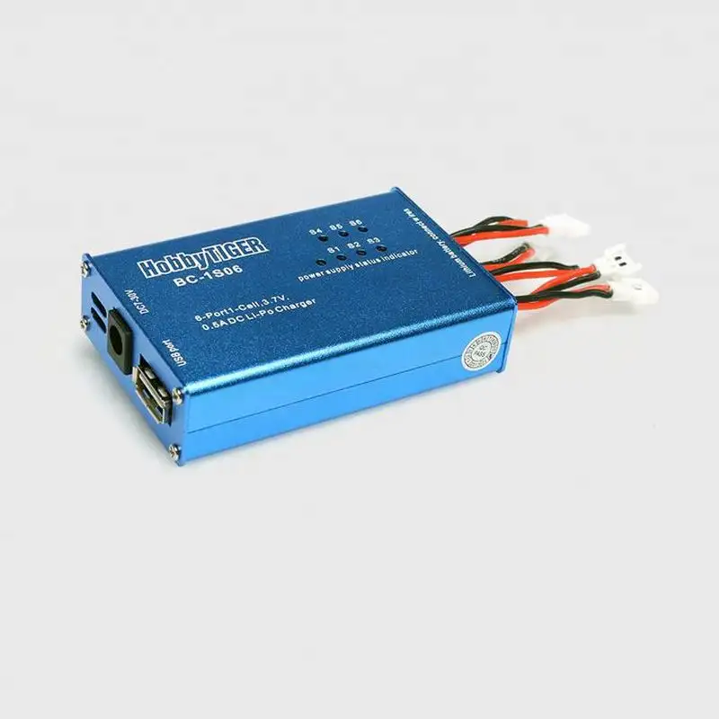2023 HobbyTiger BC-1S06 1S 3.7V Lipo Li-ion Battery Charger with 6 Connectors Balance Quick Charging for RC Toys