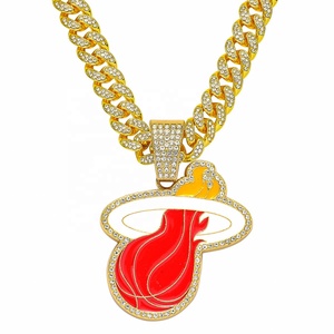 Collier personnalisé de luxe <span class=keywords><strong>Miami</strong></span> Heat unisexe, style hip-hop, en alliage plaqué argent/or, avec chaînes cubaines, pour les champions de basketball - Product Image 1