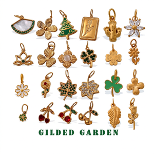 Pendentifs en forme de feuille et de fleur en acier inoxydable plaqué or 18K PVD pour enfants, collection Gilded Garden, résistants au ternissement et imperméables, pour la création de bijoux - Product Image 1