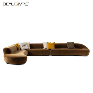 Sofá <span class=keywords><strong>Sandia</strong></span>, Sofá Seccional Modular Curvo de Lujo Italiano, Tapizado en Terciopelo, en Forma de L, para Sala de Estar - Product Image 3