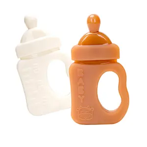 Mordedor de silicona con forma de botella de alimentación para bebé, mordedor personalizado para bebé con forma de botella de leche, venta al por mayor, 2020