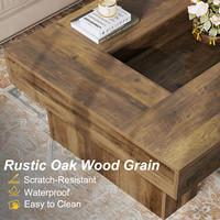 Table basse rectangulaire en bois de chêne rustique avec plateau large et rangement intégré pour salon