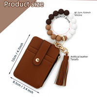 Verticale ID-creditcardhouder sleutelhanger siliconen kralen portemonnee portemonneetje stretch armband polsbandje PU lederen kwast sleutelhanger