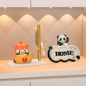 Cute Red Panda Resin Figurine With Tray Decorative Home Desktop Feng Shui Ornament Chinese New Year Gift - Product Image 3