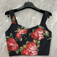 Ensemble robe 2 pièces pour femmes, robe longue en mousseline de soie imprimée roses noires avec camisole en soie, tenue élégante pour soirée d'été