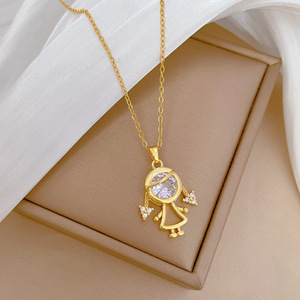 Collana con Ciondolo a Zircone a Forma di Bambina con Trecce in Acciaio Inossidabile per Donna, Classica Catena per Clavicola, Accessorio Gioiello Regalo (NL057) - Product Image 4