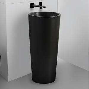 Lavabo de pie de cerámica negra rectangular sólida para integración de hotel y hogar, lavabo mudo con color sólido - Product Image 2