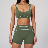 Conjunto de Yoga de Dos Piezas para Mujer, Sin Costuras, Color Durazno, Pantalones Cortos de Yoga de Cintura Alta Elástica, Traje para Correr, Deportes y Fitness