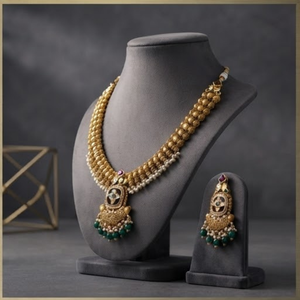 Gold Plated Bridal Jewelry Set Pearled <b>Beaded</b> <b>Necklace</b> and Earring Set Ethnic Wedding Jewelry for Women - Product Image 2