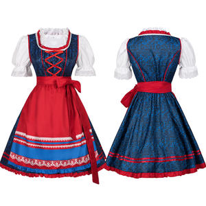 Disfraz de sirvienta medieval para mujer con cordones alemán Oktoberfest Dirndl vestido delantal manga corta Cosplay vestido de fiesta de talla grande - Product Image 1