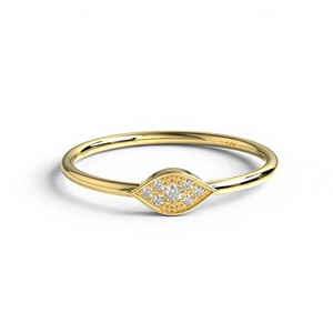 Luxury 18K Gold Plated Eye Motif Ring with Round Diamond Cluster Band Minimalist Stackable Ring Gift Fine Jewelry for Women - Product Image 1