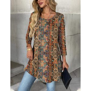 Blusa Bohemia para Mujer, Manga 3/4, Corte Holgado, Estampado Asimétrico, Estilo Casual para Uso Diario, Tallas S-3XL - Product Image 4