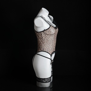 Combinaison transparente à imprimé léopard pour femme, lingerie en mousseline avec bordure en dentelle, shapewear sexy pour déguisement - Product Image 3