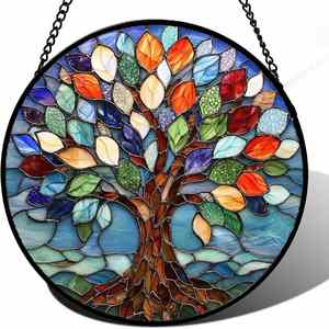 Attrape-soleil personnalisé Arbre de Vie en verre coloré véritable, à suspendre à la fenêtre, avec prisme arc-en-ciel, pour la décoration intérieure et comme cadeau - Product Image 3
