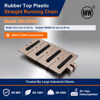 OEM 820-K325G met rubberen bovenlaag acetal transportketting, plastic vlakke bovenlaag ketting voor transportbanden voor vis en PET-flessen.