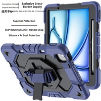 Coque 3-en-1 antichute en PC + silicone pour iPad Air 6/7/8 11 pouces avec support rotatif à 360 degrés et sangle de transport, fabriquée en Chine