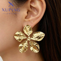 Pendientes de Mujer XUPING, Diseño de Flor, Hoja y Corazón, Forma Exagerada, Grandes, Chapados en Oro de 14K, Acero Inoxidable