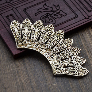 Couronne de fleurs creuses en cuivre 37x92mm plaqué or et argent, accessoire de mariage DIY - Product Image 3
