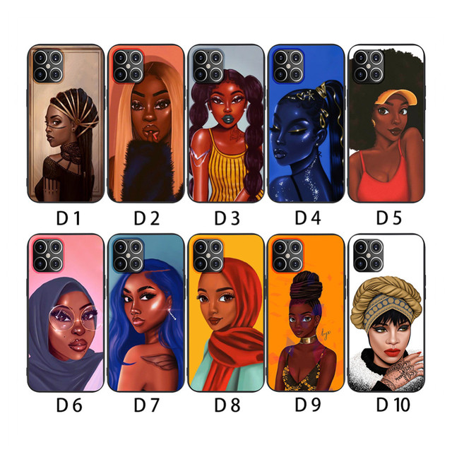 Cartoon Black Girls Luxury TPU Cell Phone Cover for 6 7 8 PLUS Shockproof Dirt-resistant Eco-friendly Matte Finish
