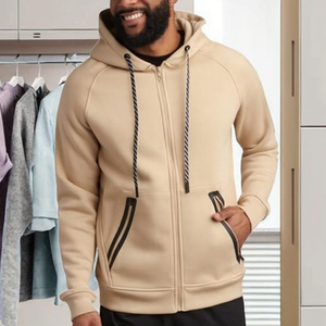 Custom Wool/Nylon Zip Hoodie Oversized Fit Solid Color French Terry Premium Eco-Friendly Sporty Winter High Quality Men's Hoodie - Product Image 3