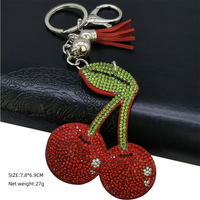 Schattig glanzend strass kersen sleutelhanger kwast tas handtas kersen bedels sleutelhanger hanger houder accessoire fruit sleutelring