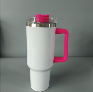 Entrepôt américain Gobelet en verre <span class=keywords><strong>blanc</strong></span> brillant de 40oz <span class=keywords><strong>à</strong></span> sublimation <span class=keywords><strong>thermos</strong></span> sous vide d'extérieur avec couvercles de couleur et poignée pour <span class=keywords><strong>café</strong></span> glacé - Product Image 2