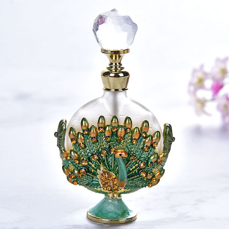 Wholesale Small Order Antiqued Metal Glass Peacock Arab Perfume
