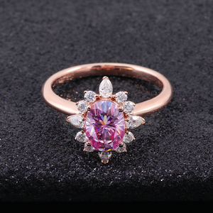 Provence Jewelry Custom Gold 10K 14K 18K Oval Cut Classic Pink Moissanite Pass Diamond Tester GRA Anillo de compromiso para mujeres y hombres - Product Image 2
