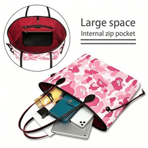 Sacs fourre-tout en PU pour femmes, imprimé camouflage, imperméables, portables, avec deux poignées, pochette zippée, logo personnalisé, durables - Product Image 1