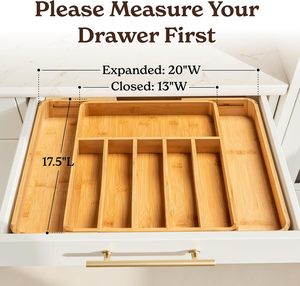 Organisateur de <span class=keywords><strong>tiroir</strong></span> de cuisine extensible en bambou pour plateau à couverts, organisateur de couverts pour <span class=keywords><strong>tiroir</strong></span>, plateau à couverts - Product Image 3